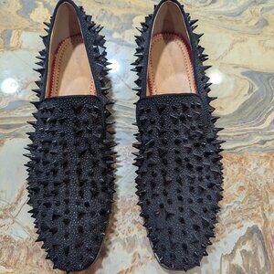 Black Spiked Men's with Red Bottom Loafers